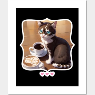 cat coffee lover Posters and Art